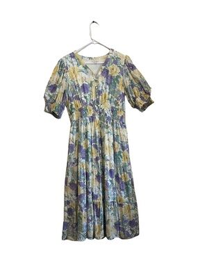 BALTIC BORN Floral Button Up V-neck Maxi Dress in Lavender, Yellow, Green